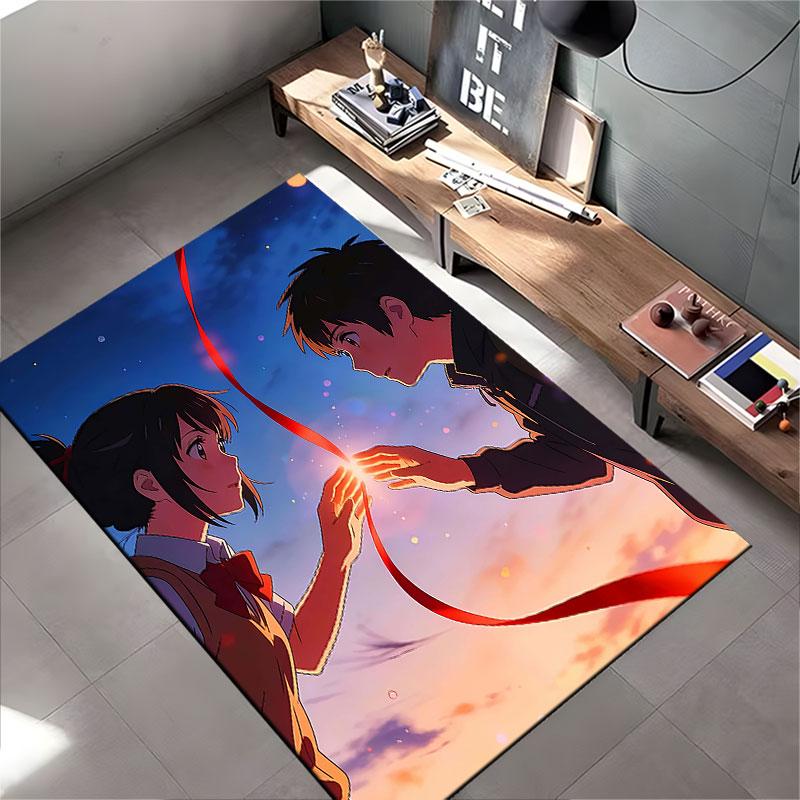 Anime Couple with Red Ribbon suitable as a non-slip mat for the living room or bedroom sofa