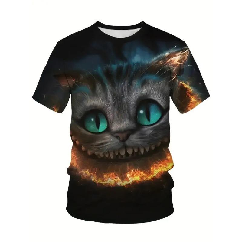 Novelty Beach Cat Beer Pattern Print T-shirt 3D Men Women Trend Personality Tops Oversized Short sleeve Crew Neck Streetwear Tee