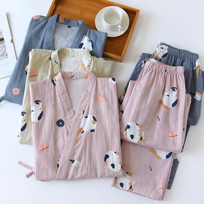 Japanese Style Kimono Pajamas Set Spring Autumn Long Sleeved Trousers Two Piece Women