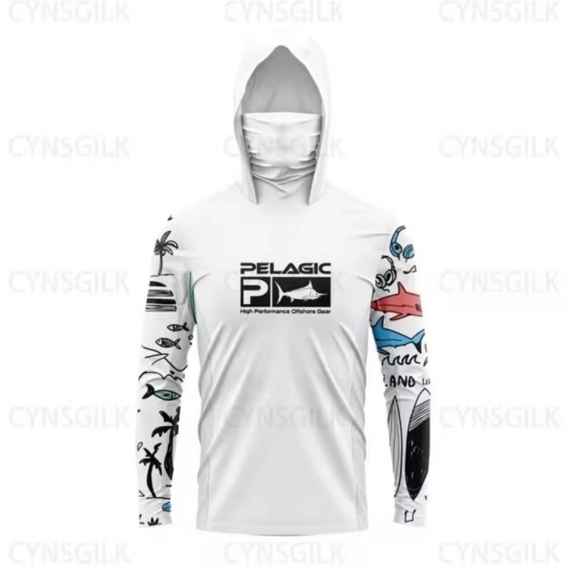 Mens Quick-Dry UV Protection Hooded Long Sleeve Fishing Shirt Outdoor Sports Cycling Apparel