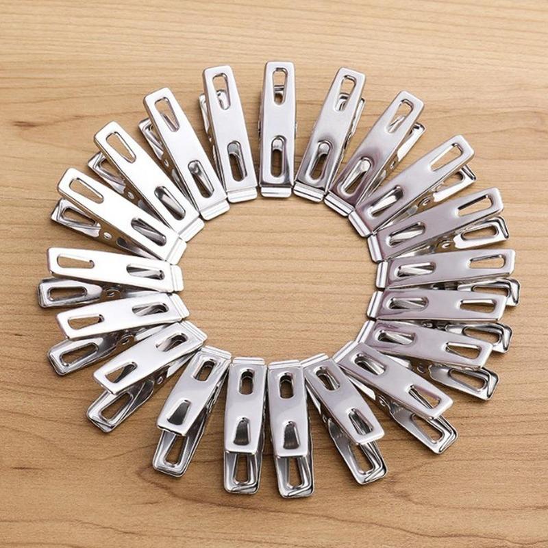 20Pcs Stainless Steel Clothes Pegs Washing Clips Household Clothing Sealing Clip Windproof Clips Hang Pins Metal Clips Clamps