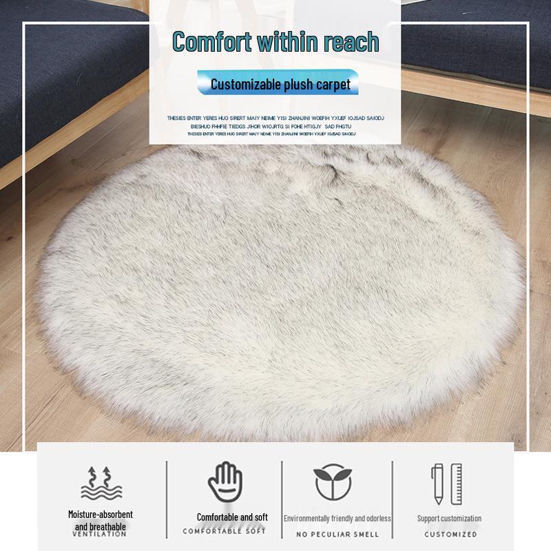 Round Long Pile Faux Wool Carpet for Living Room or Bedroom