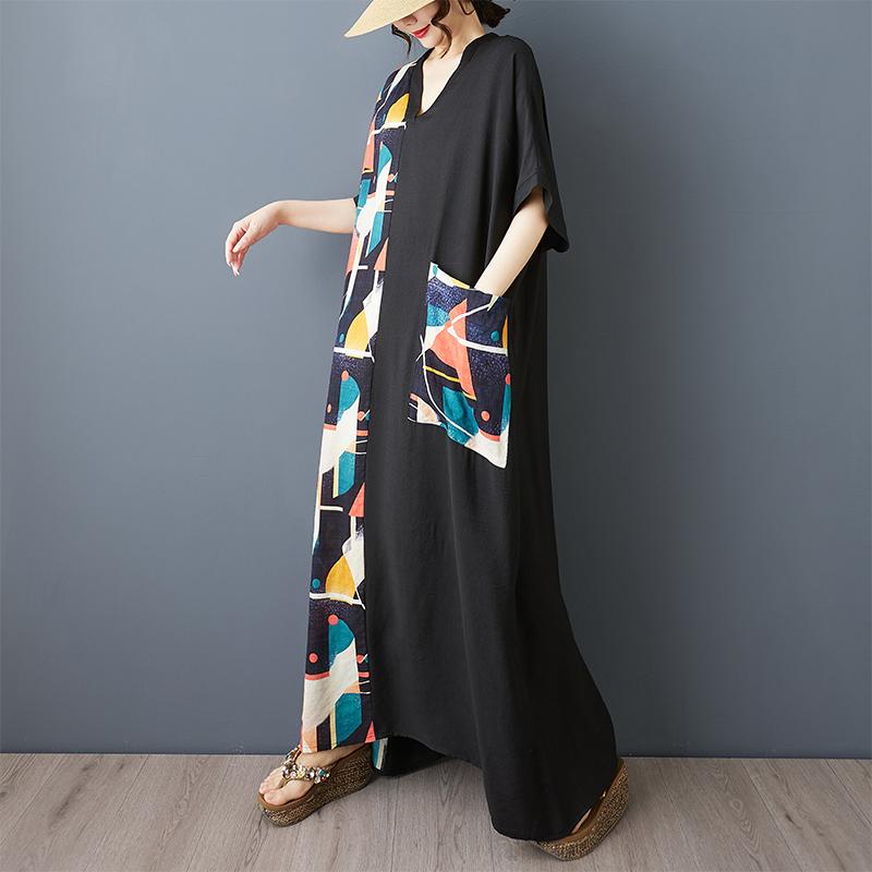 DIMANAF New Women 2025 Plus Size Summer Long Casual Dress Loose Linen Vintage Basic Maxi Dress 9863