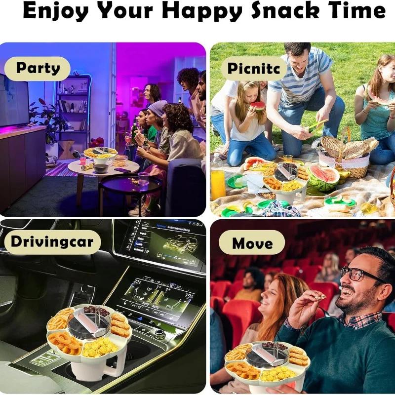40Oz Snack Ring for Stanley Cup with Handle, Snack Container for Stanley Tumbler 40 Oz, 4 Compartment Reusable Snack Platters
