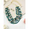 Green Beads & Floral Kundan Necklace Set For Women