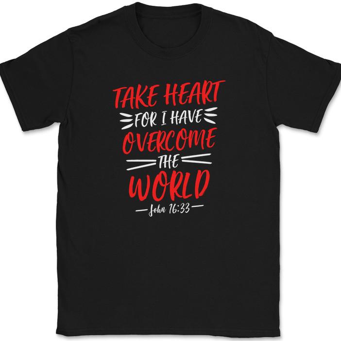 

Take Heart For I Have Overcome World T-Shirt Christian Worship Jesus Tee 4XL