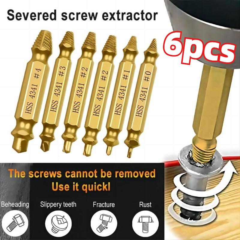 6Pcs/Set Damaged Screw Extractor Set, Double End Broken Bolt Remover Tool, Easy Out Stripped Screw & Broken Head Bolt Extractor