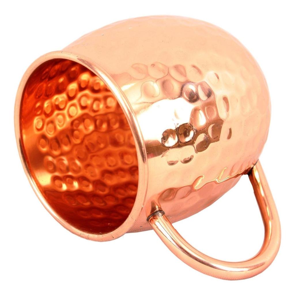 Pure Copper Hammered Design Shine Finish Round Moscow Mule Beer Mug Cup, Volume-530ML, Set of 4