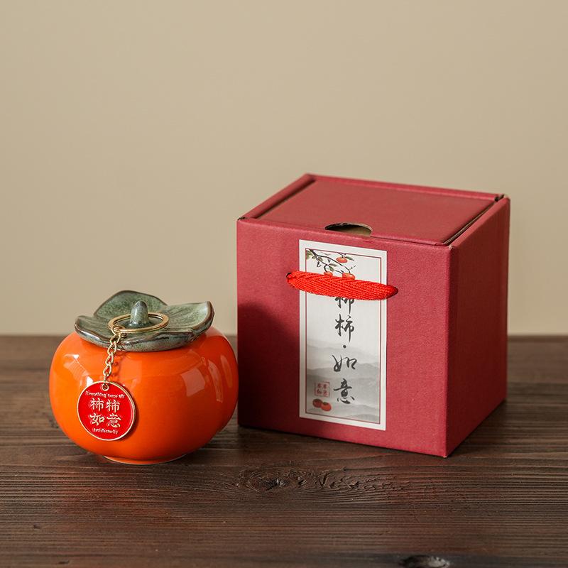 Persimmon tea can ceramic seal Ruyixi candy can packaging box small creative jar wedding gift
