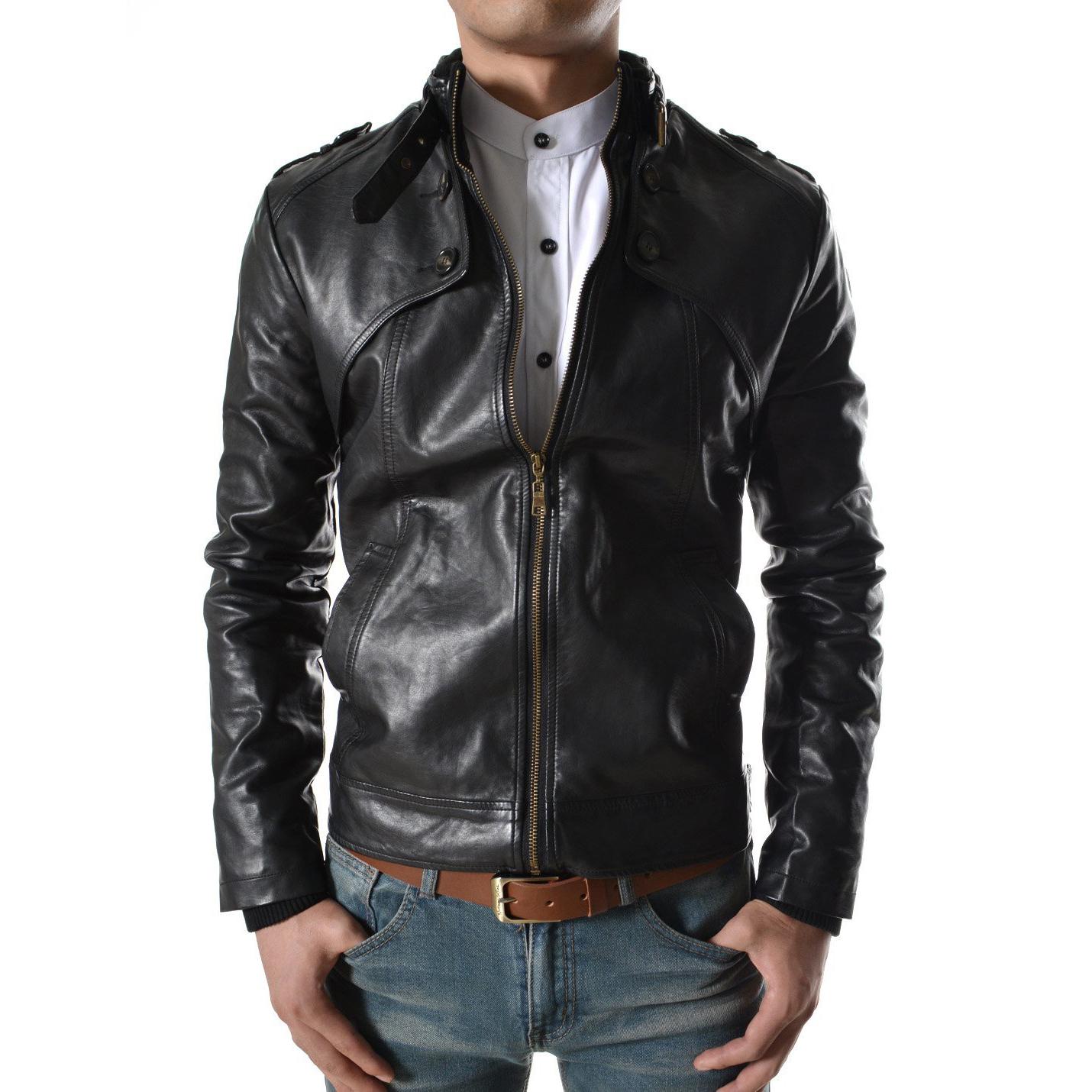 

SkinOutfit Men s Genuine Lambskin Black Leather Jacket Stylish Motorcycle Bomber Biker Outerwear MJ 128 M чорний