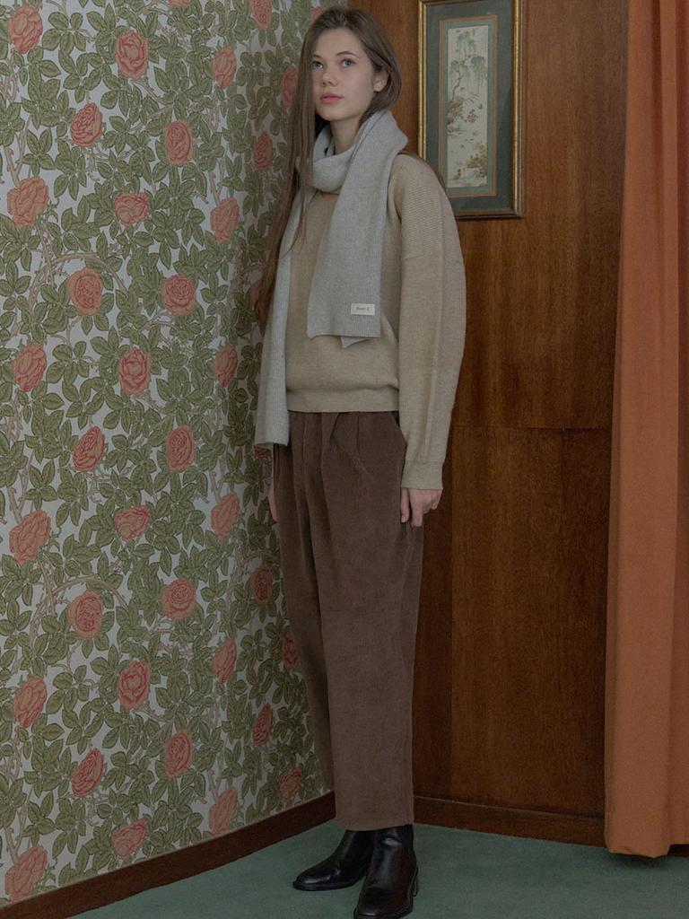 Avang Corduroy Crop Banding Pants - Brown