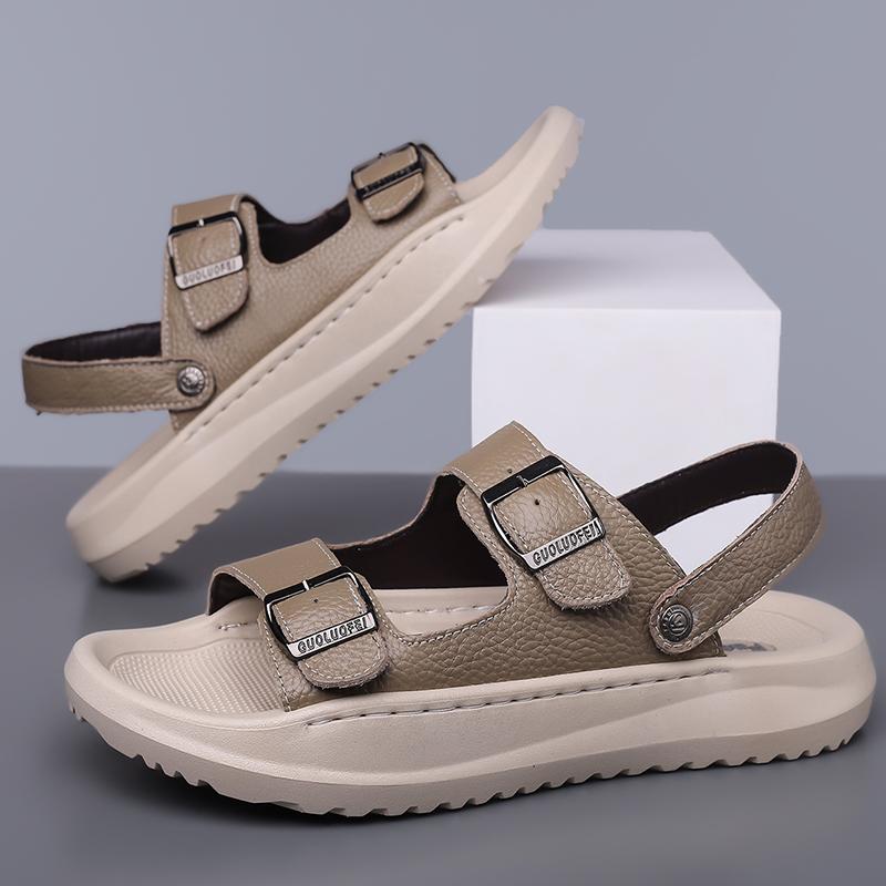 Fashion Summer Soft Soled Comfortable Outdoor Beach Shoes Double Button Open Toe Sandals Two Wearing Methods Breathable Adult Slippers