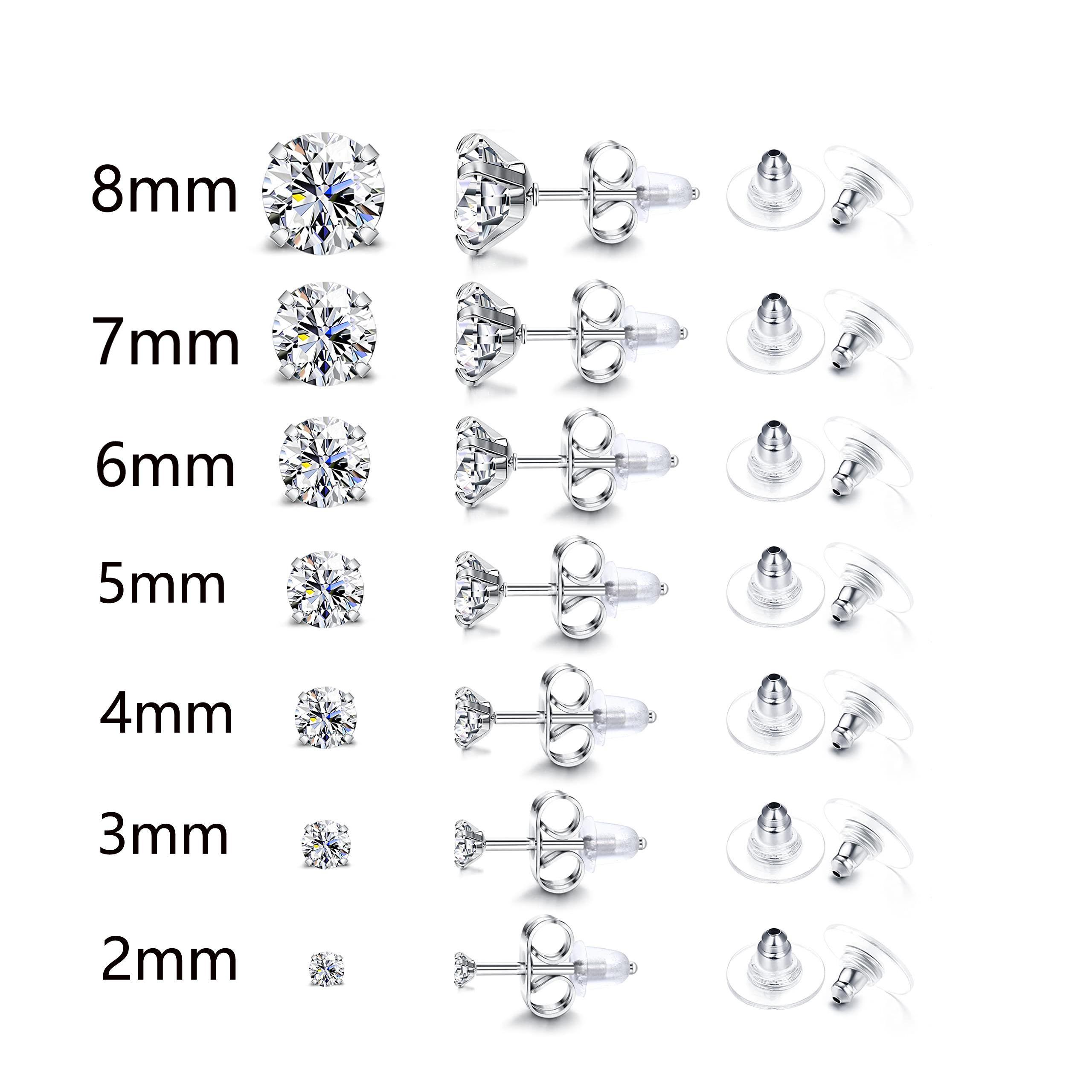 

1pair 316L Stainless Steel 2-8MM Round/Square Crystal Cubic Zirconia Stud Earrings Set for Women Men Cartilage Helix Ear Jewelry 2mm