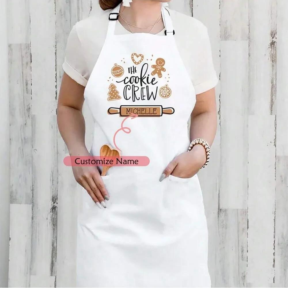 Personalized Custom Christmas Cookie Crew baking apron Merry Xmas Holiday home kitchen decoration friend family Wife Mom Gift