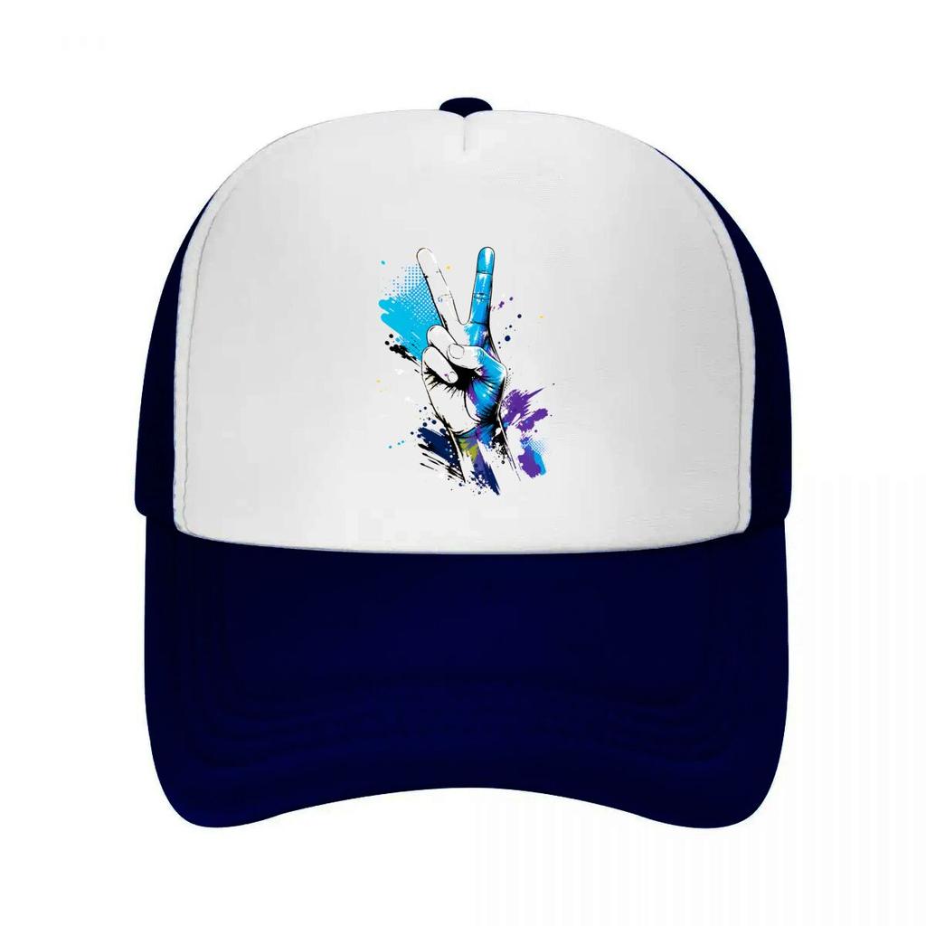 Abstract Rainbow Victory Hand Splash Mesh Baseball Cap Casual Hat Outdoor  For Womens Unisex FeUnisex