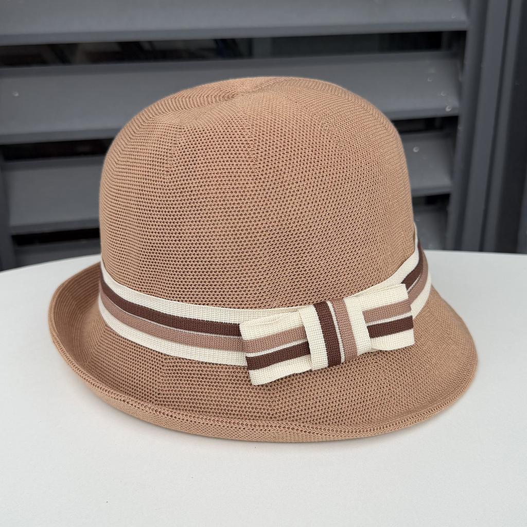 New British retro knitted bucket hat simple knot curled top hat women's summer travel sunshade sunscreen basin hat