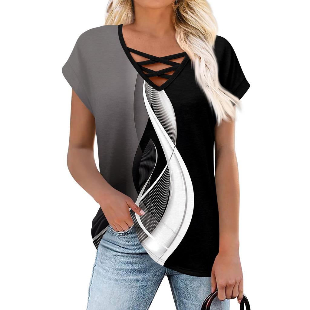 Womens Summer Tops Short Sleeve Shirts V Neck T Shirts Loose Blouses Tees Casual Tunic