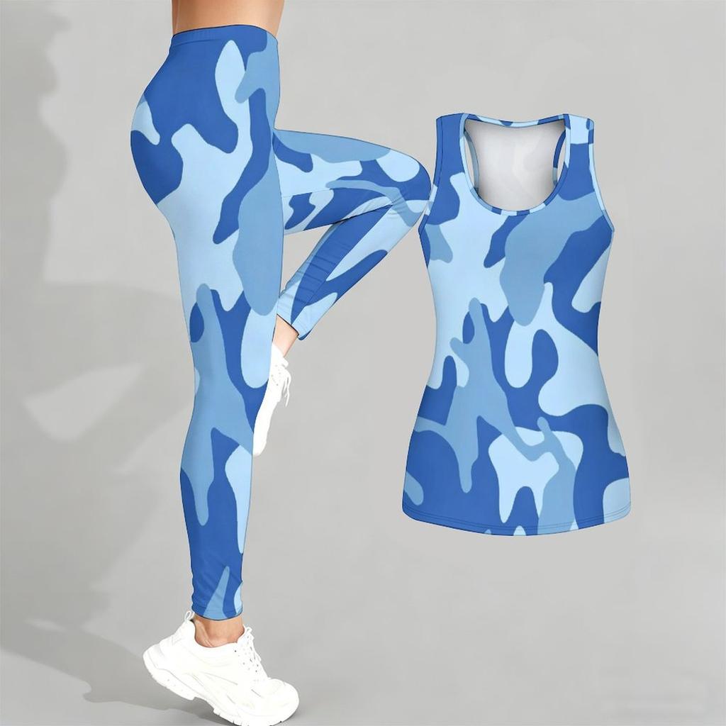 Camouflage Printed Yoga Outfit for Women Fashion Workout Leggings Fitness Sports Casual Yoga Set Sports Suit
