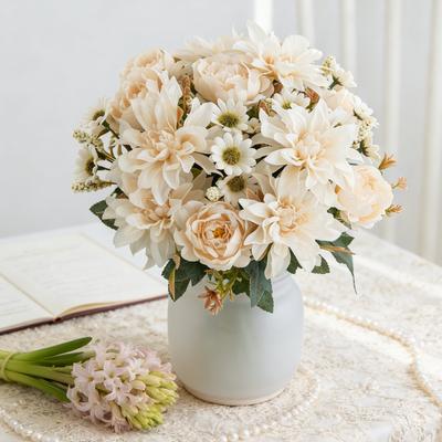 Künstliche Blumen Seiden-Dahlie Rose Gänseblümchen Valentinstag Zuhause Zimmer Kranz Dekor Bonsai Zimmer Tisch Hochzeit Brautstrauß DIY Geschenke