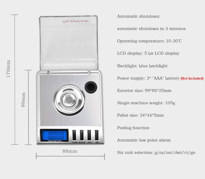 20g/0.001g Jewellery Scale Mini Digital Pocket Scale High Precision Diamond Gem Gold Balance Scale Household Kitchen Weighing