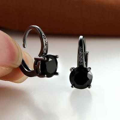 Vintage Black Gold Color Round Cut Black Stone Claw Earrings Drop Dangle Earrings Bride Wedding Engagement Jewelry