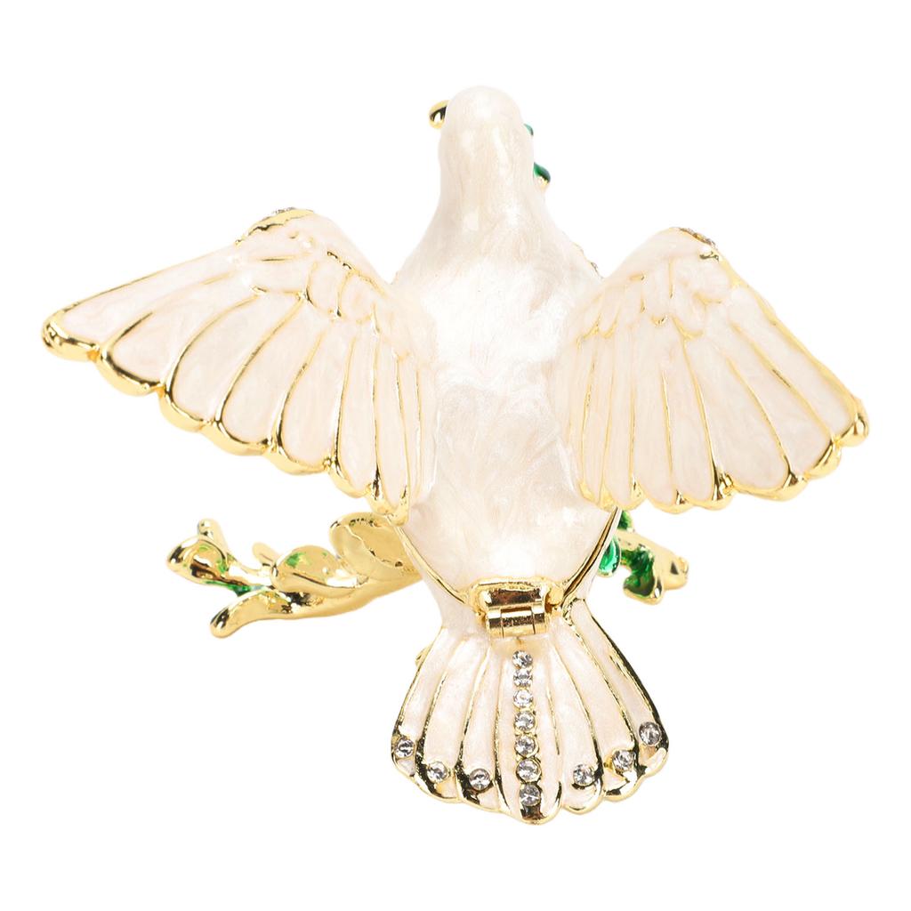 Enamel Dove Jewelry Box Rhinestones Hand Painted Magnetism Closure Elegant Enamel Keepsake Box White Dove