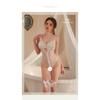 European and American Women's Sexy Lace Seduction Bow Chest Covering Jumpsuit Cross Shoulder Strap Open Crotch Uniform Seduction