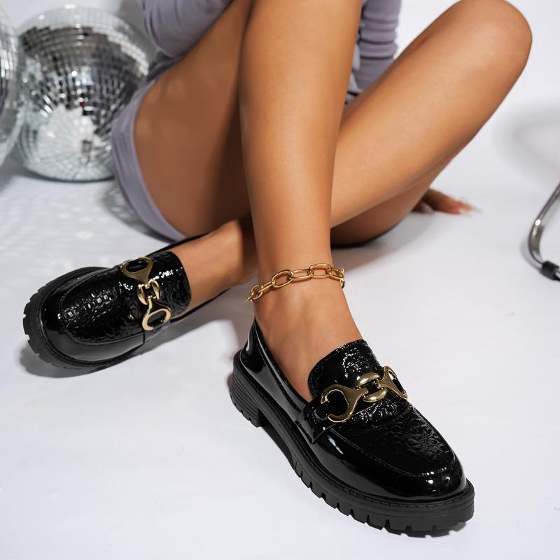 Fashion Autumn New Thick Heel Shoes Autumn New Round Head Deep Mouth Metal Thick Sole Non-slip Low Top Shoes