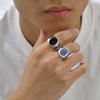 High Quality Round Natural Stone Chunky Ring, Fashion Blue Stone Stainless Steel Signet Ring for Men, Waterproof Classic Jewelry