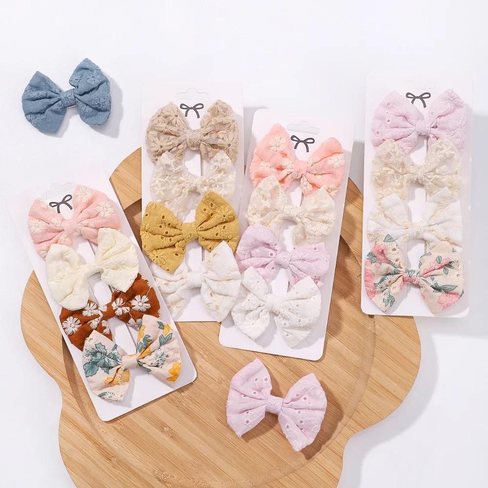 4Pcs Sweet Lace Printed Bowknot Hair Clips for Hair Girls Handmade Hairpin Boutique Barrettes Headwear Baby Hair Accessories