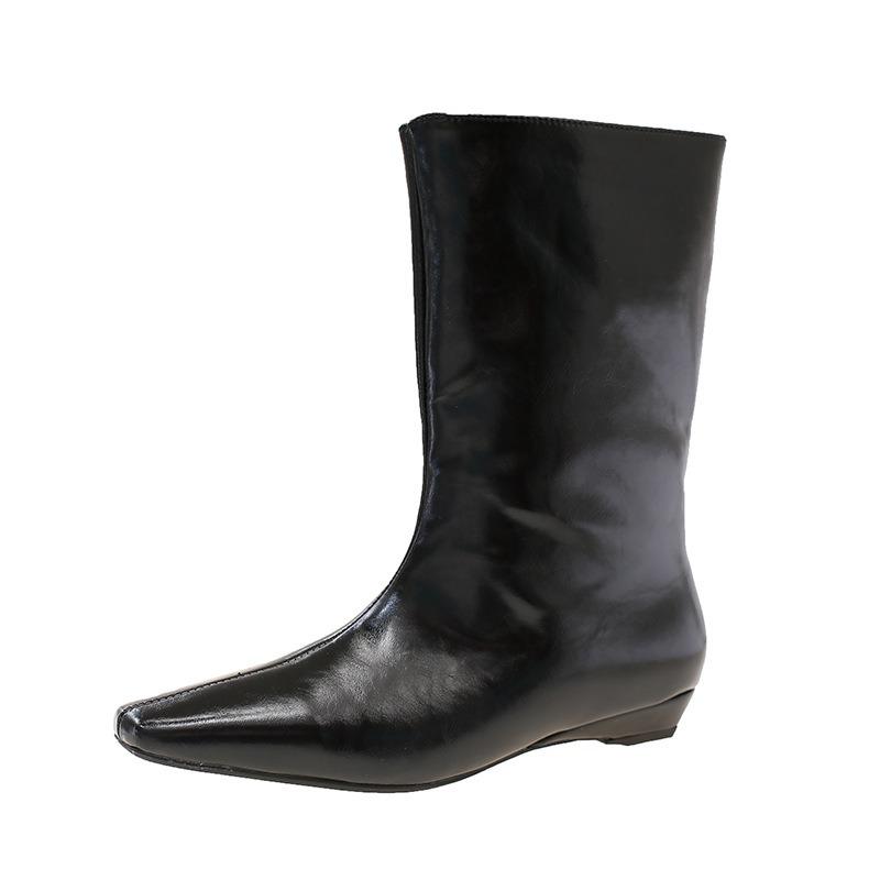 Inner heightening pointed brown Maillard medium boots women's shoes new spring and autumn winter long boots