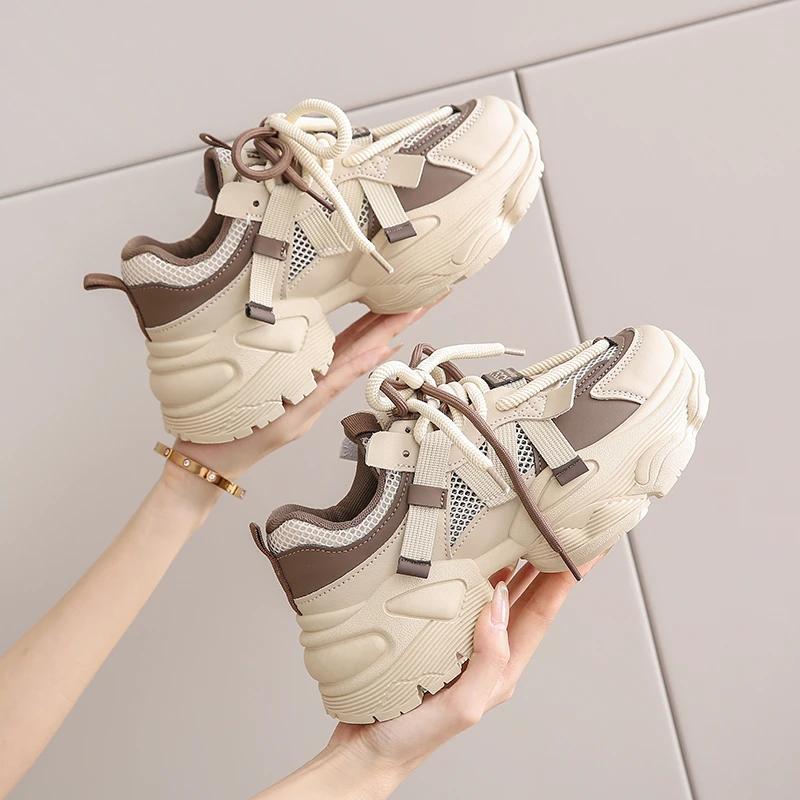 Fashion New Women's Summer Thin Breathable Slip-on Flats Petite Size Increasing Slimming Round Toe Bottom Lightweight Network Face Shoes