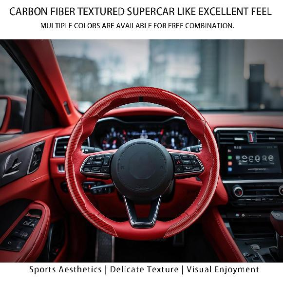 Steering Wheel Covers, 3PCs Carbon Fiber Anti-Skid Clip On Car Steering Wheel Cover Protector Universal For Most Car Wheel (Brown)