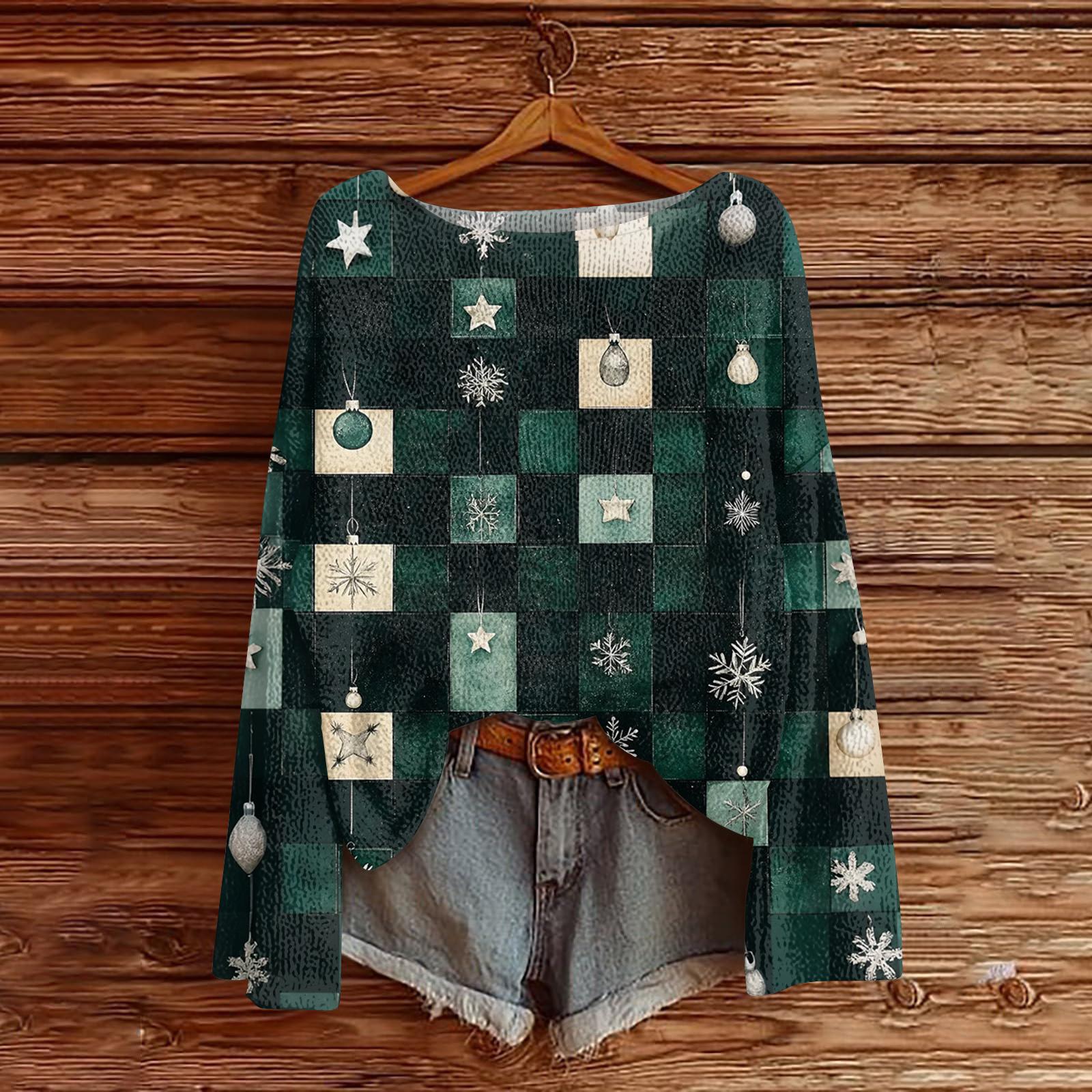 

Женский модный повседневный трикотажный свитер с длинным рукавом и рождественским принтом, круглый вырез L