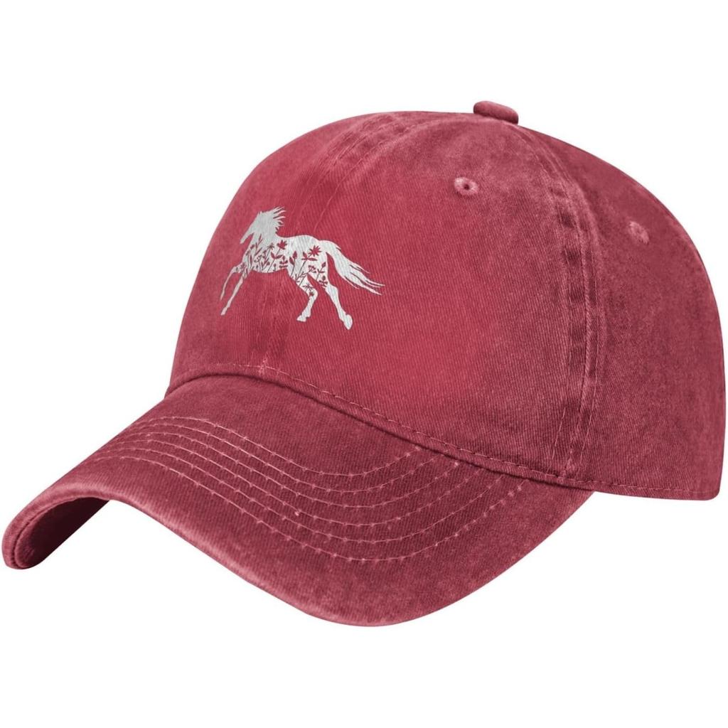 Blumen Silhouette Pferd Baseballkappe Gewaschene Baumwolle Verstellbar Trucker-Kappe für Unisex Lässig Outdoor