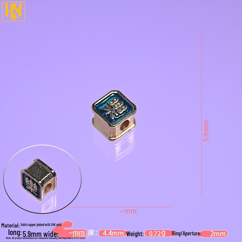 Cloisonné Peace & Joy Bracelet with Copper-Plated 24K Gold Spacers and Sand Gold Fu Character Pendants