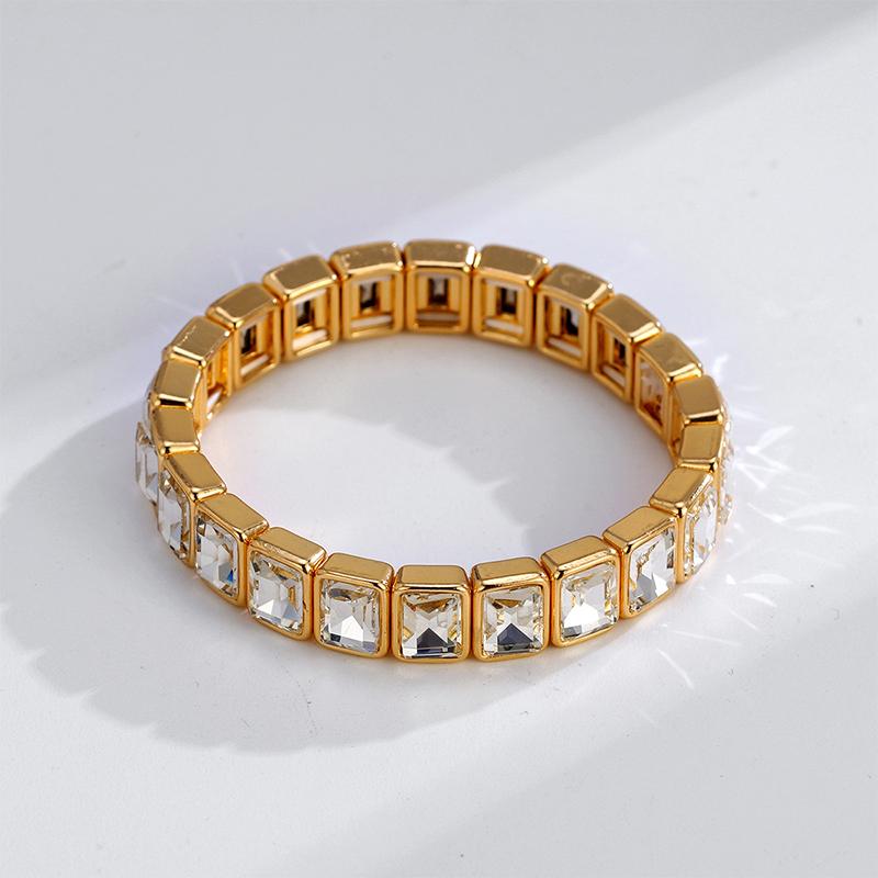 Square Colorful Crystal Enamel Bangle Elastic Geometric Women Rainbow Beaded Bracelets Jewelry Accessories Colored Bracelet