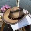 Rivet Belt Gradient Color Jazz Cowboy Straw Hat for Women, Summer Outdoor Fishing Sun Protection Hat, Men's Sunshade Beach Hat