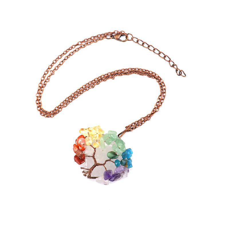 TikTok Live Retro Handmade Wire-Wrapped Crystal Tree of Life Heart Pendant Necklace N513