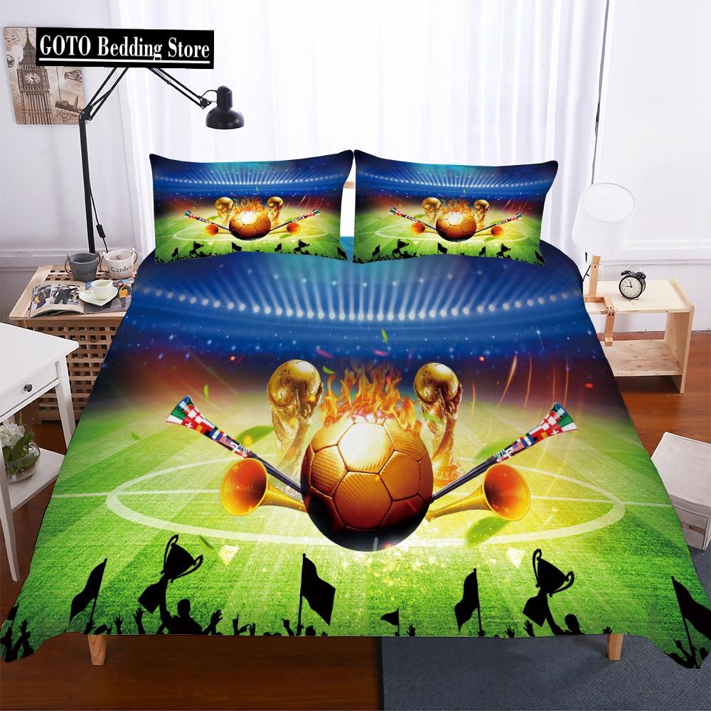 Microfiber Fabric Beddings Soccer Duvet Cover Sets for Boy Print Football Comforter Bedding Sets Three Piece Set Men Bedclothes