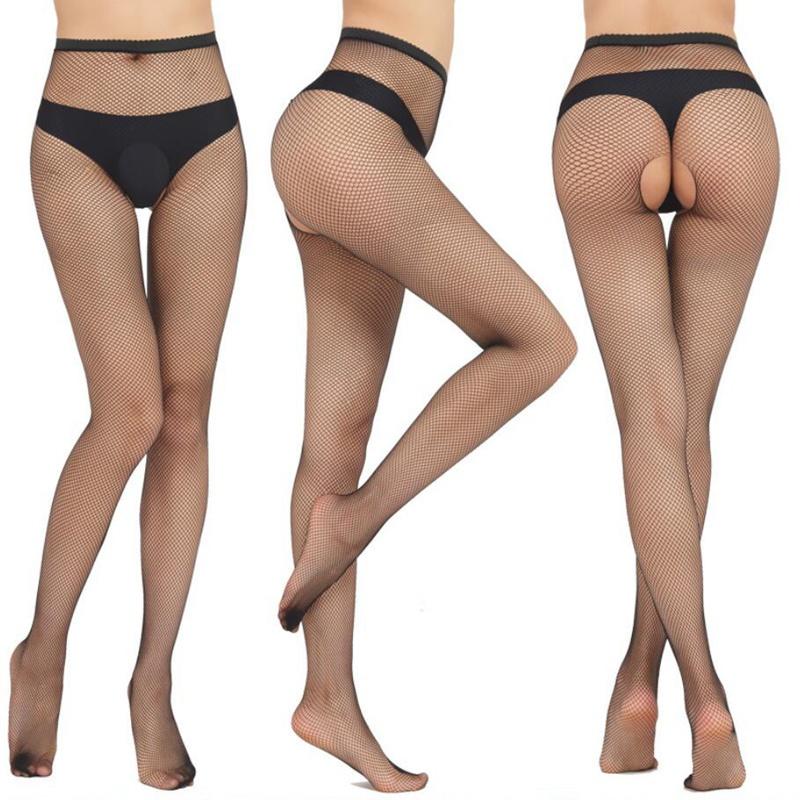 Women Long Sexy Hollow Out Fishnet Stockings Open Crotch Pantyhose Black High Waist Stocking Tights Panty Fishnet Lingerie Socks