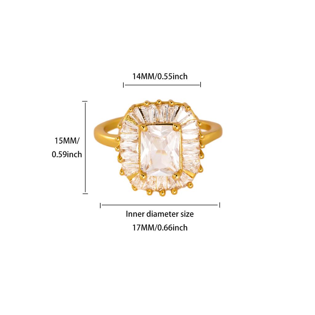 Luxury Cubic Zirconia Stainless Steel Women's Ring 18K Gold-plated Anti Fading Open Rings Wedding Prom Jewelry Accessories Gifts