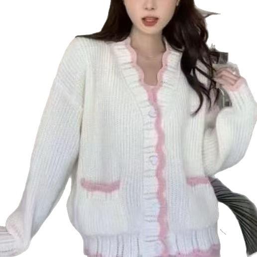 2025 spring and autumn new sweet and gentle wind sweater jacket women's long-sleeved loose and versatile soft waxy knitted cardigan women