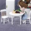 1:12 Wooden DOLLHOUSE Miniature Furniture Kitchen 3-piece Set White Mini Round Table and Chair Small Dining Chair