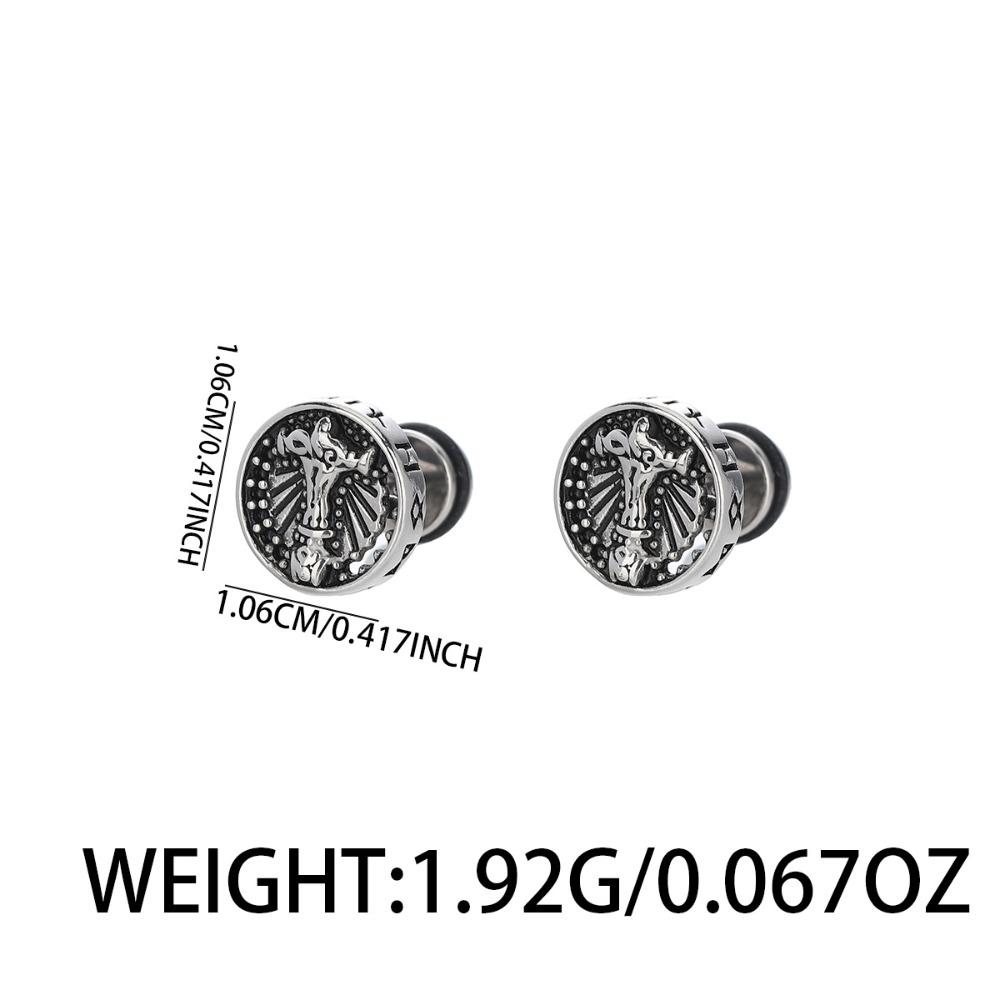 Punk Personality Stainless Steel Engraved Skull Nordic Compass Rune Pattern Stud Earrings for Men Women Does Not Fade Jewelry