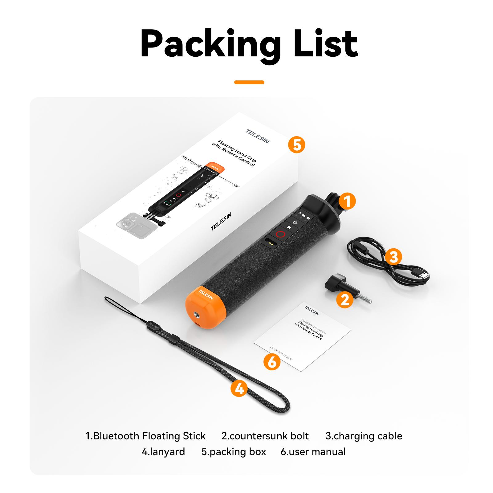 

TELESIN плавучая палка для селфи водонепроницаемая палка для селфи с ремешком на руку беспроводной пульт дистанционного управления для Gopro Hero 9 10 11 12