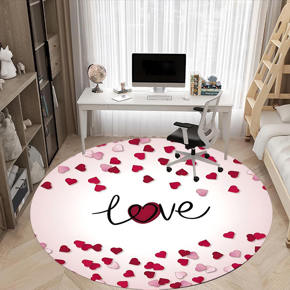 1pc Love Hearts Carpet for Office Non Slip, Round Carpet, Soft & Comfortable, Carpet for Office, Lightweight Round Floor Mat