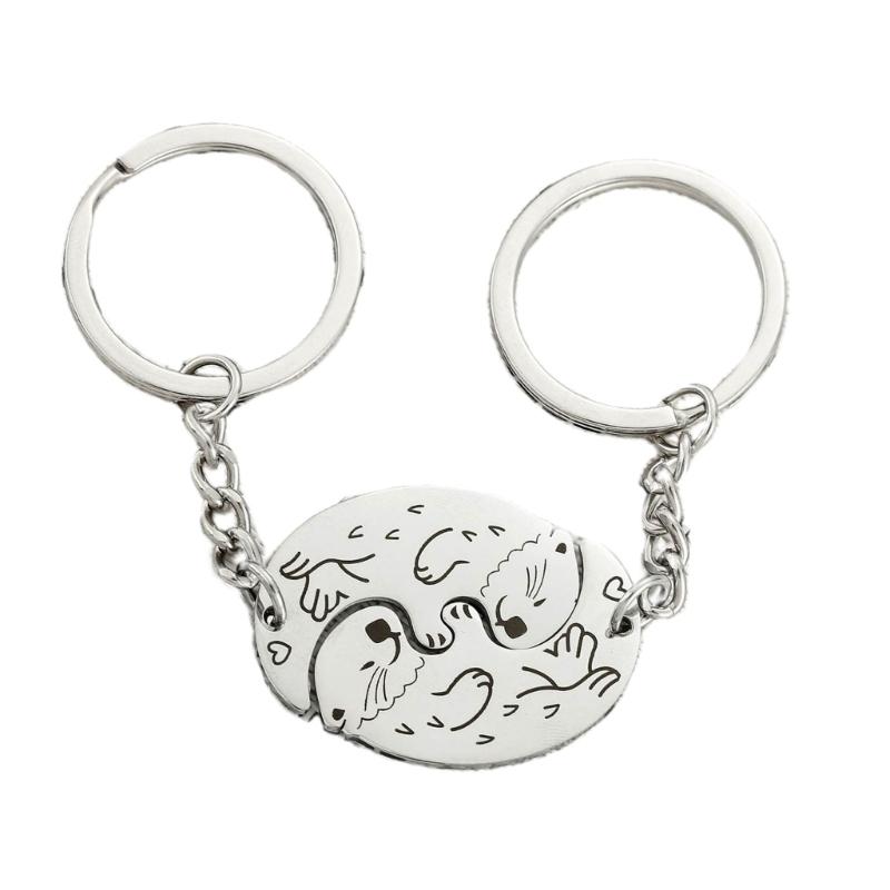 

Stainless Steel Keyring Cute Animal Shaped Pendant Keychain Playful Otters Matching Key Rings Valentine s Day Gift 1