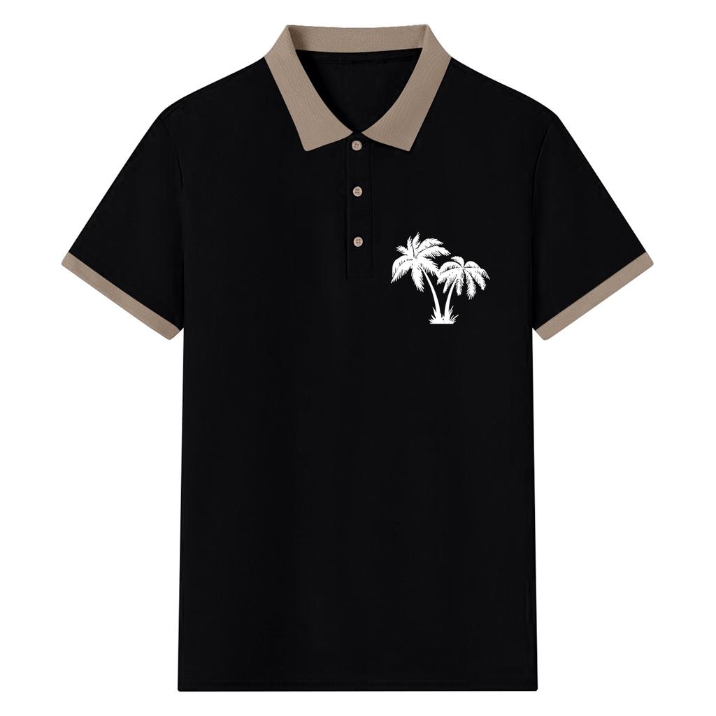 Men's Summer Print Color-blocked Lapel Short-sleeve T-shirt Casual Sporty Top