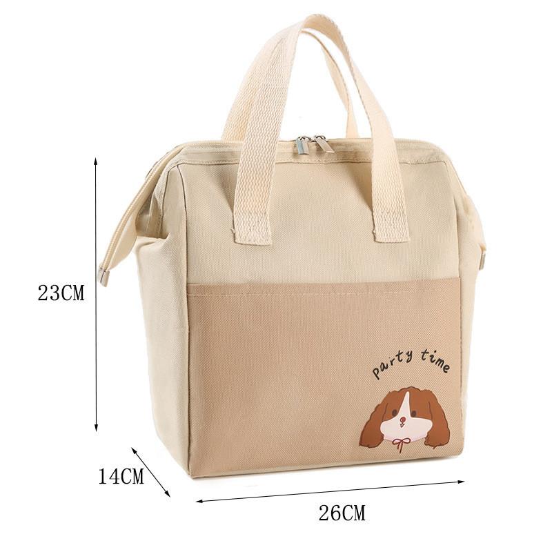 Cute Insulated Lunch Bag For Students With Carry Handle Animal And Letter Prints For School And Travel